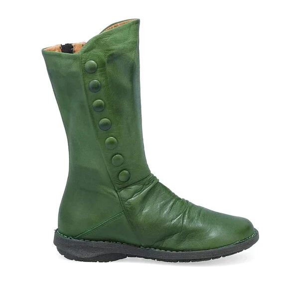 Miz Mooz Petrillo Women's US 9-9.5 Green Leather Ruched Mid-Calf Boots RHS5431